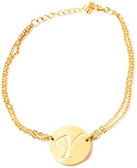 Atziloose Initial Charm Bracelet Gold Plated A-Z + Velvet Gift Bag