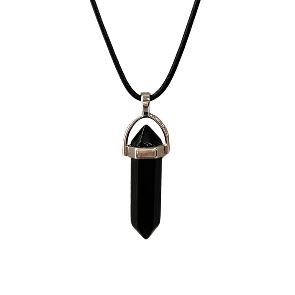 VIE Double Point Pencil Pendant, Black String (Black Obsidian)