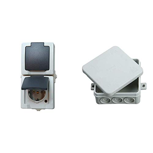 Kopp Nautic Steckdose für Feuchtraum, Aufputz, 250V (16A), 2-fach Schutzkontakt-Steckdose mit Deckel, grau, 136956008…