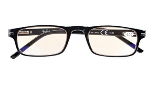 UV Protection,Anti Blue Rays,Reduce Eyestrain,Computer Reading Glasses Mens Womens(Black,Amber Tinted Lenses) +1.25