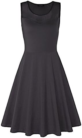 Ineffable Womens Net Patchwork Sleeveless Casual Cotton Dress(Black, S)