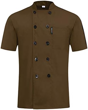 MJL Chef Coat Jacket Lightweight Kitchen Works Coat Short Sleeve Coffee -3XL