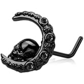 Pierced Owl 20GA 316L Stainless Steel Black Skull In Crescent Moon Top L-Bend Nose Stud