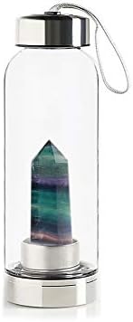 Quartz Crystal Water Bottle, Natural Quartz Gemstone Crystal Glass Elixir Water Bottle Point with Crystal Wand Healing(9inch27inch) (Colorful)