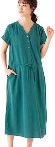 Angeliebe エンジェリーベ マタニティ 授乳しやすい 麻 レーヨン 半袖 ワンピース 妊婦服 新商品 新型 M L 産前産後 授乳服 マキシ丈 ブルーグリーン 2レングス展開