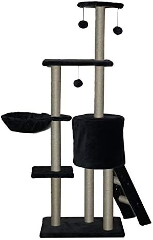 Wooden Cat Tree Made of Cedarwood, Sisal-Covered Scratching Wood Posts, Condo Pet Play House with Climb Ladder for Kittens, Cats& Pets
