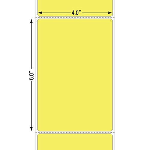 Yellow 4" x 6" Direct Thermal for Zebra 2844 ZP-450 ZP-500 ZP-505 Shipping Labels, 1" Cores, 250 Labels Per Roll, Permanent Adhesive, Perforations Between Labels (1 Roll)
