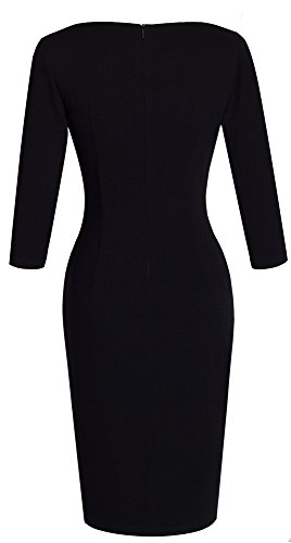 HOMEYEE Dames elegante v-hals grote knoop zoom split slanke bodycon vintage jurken B335 - Image 3
