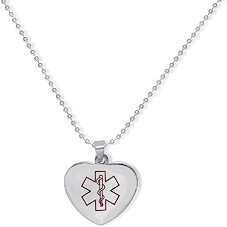 Free Engraving- Stainless Steel Polished Medical Alert ID Tag Identification Necklace Pendant With Chain - MEDI.D 1