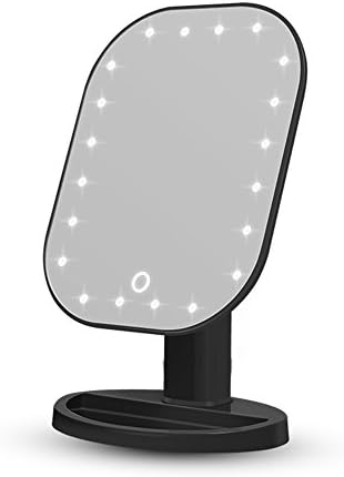 Makeup Light Mirror, Thosdt 20 LEDs Touch Light Illuminated Cosmetic Desktop Vanity Mirror with Stand,Handy Touching On/Off (Black)