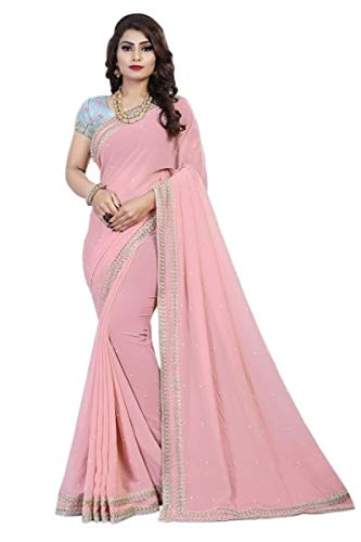Womens Georgette Saree (YF-009, Pink)