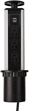Pop Up Outlet with 3 US Plug &amp;2 USB Ports Safe Socket for Counter,Desktop,Office,Kitchen ,Stage by ZHCH (Black)