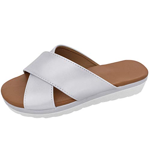 Summer Flat,Womens Fashion Flats Flip Flops Shoes Ladies Retro Slippers Beach Roman Sandals ℘Shusuen℘ Silver