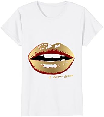 Womens I Love You T-Shirt With Gold Lips XL White