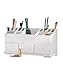 Makeup Organizer with Drawers, Wooden Cosmetic Beauty Storage Box for Home and Office Vanities, Countertop Organizer for Cosmetics and Makeup Tools, Vanity Holder for Lipstick Brushes Lotions, White