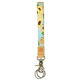 Wristlet Lanyard Keychain Holder with 2 Free Keyring (Sunflower)