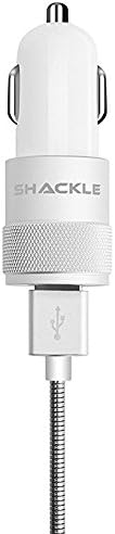Apple iPhone X 8 7 5 5S 6 6S 6+ 6S+ New Lightning Rapid Dual Port Car Charger MFI Certified - Straight Metal Cord White/Silver