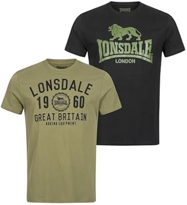 Uomo BANGOR Double Pack T-Shirt, Black/Olive, Medium
