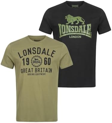 Homme Bangor Double Pack T-Shirt, Black/Olive, Medium