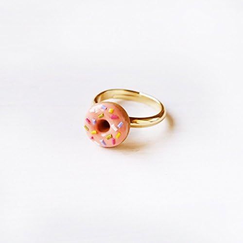 Elfi Handmade Pink Cute Rainbow Sprinkles Doughnut Ring, Miniature Dessert Food Jewelry, Donut Ring, Cute Ring, Best Selling, Lolita, Kawaii, Perfect for Christmas gifts