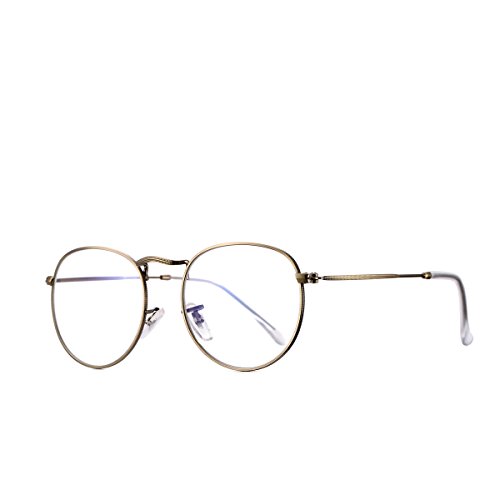 AZORB Round Clear Lens Glasses Circle Non-prescription Eyeglasses Metal Frame (Copper, 50)