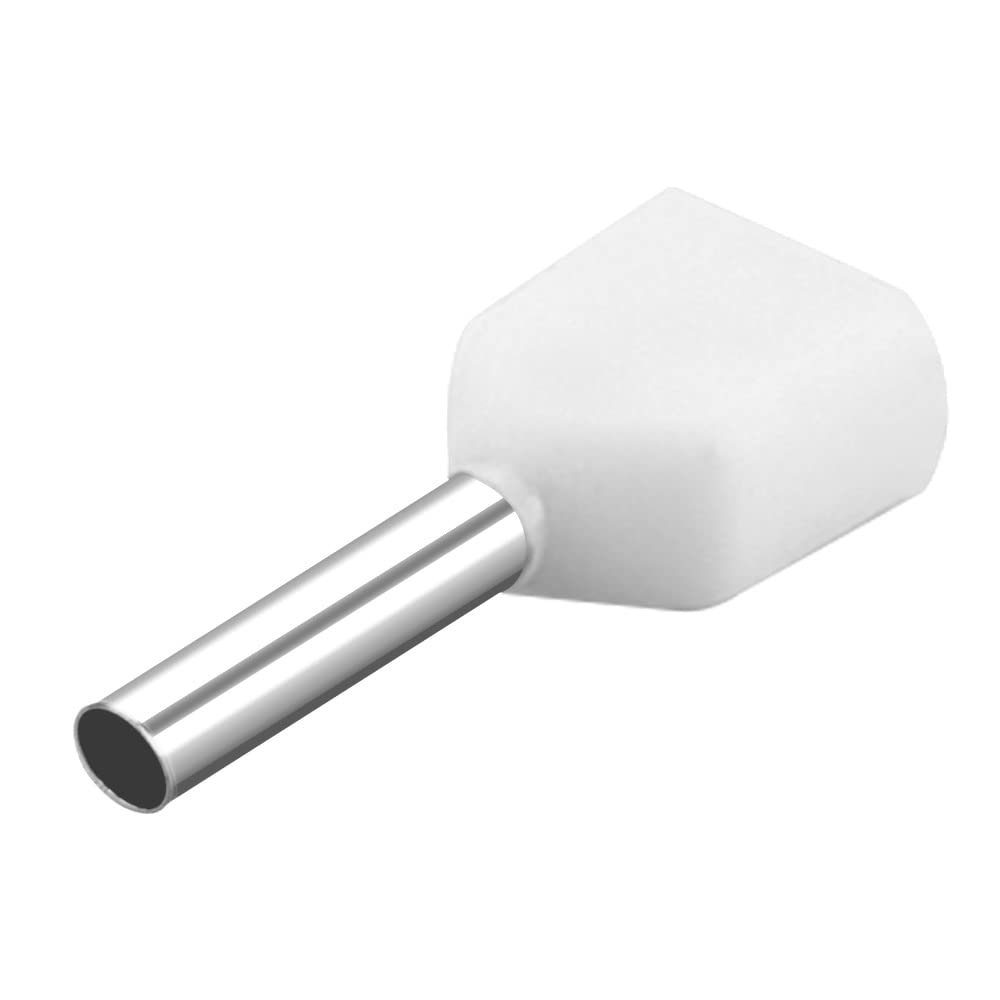 Heschen Twin Wire-end Ferrules, TE0508, AWG 22 * 2/0.5 mm²*2, crimp connectors Cable Connector, Twin Tube Pre-Insulated Terminal, Length 8 mm, White, Pack of 1000
