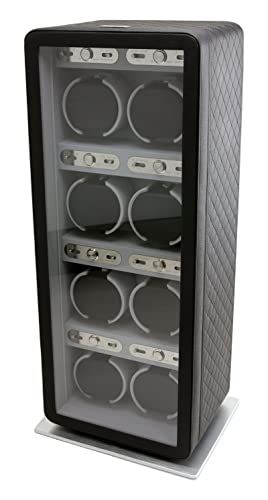 Heiden Monaco Eight Watch Winder in Black Leather, 12 Program Settings, Diamond Stitched Vegan Leather, Soft Linen Interior, Large Interior Space for Large Watches