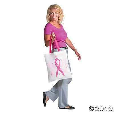 Large Pink Ribbon Reusable Tote Bags (set of 12) Breast Cancer Awareness Supplies - //coolthings.us