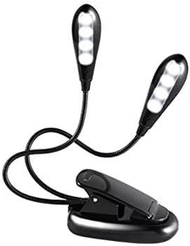 Dual Head Rechargeable 8 LED Book Light, Clip-on Reading Light with 2 flexible arms and Soft Padded Clamp for book, Kindle, loft bed, car, tent