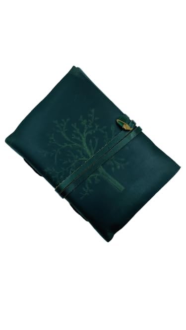 OVERDOSE Deckle Green Leather Tree Journal - Vintage Travel Journal for Men & Women Sketch Writing Diary Sketchbook Book of Shadows Handmade Deckle Edge Paper - 5 x 7 inches | 12 x 17 cm | A6