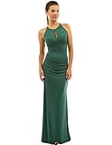 PattyBoutik Women's Keyhole Ruched Sides Slit Maxi Dress (Green M)