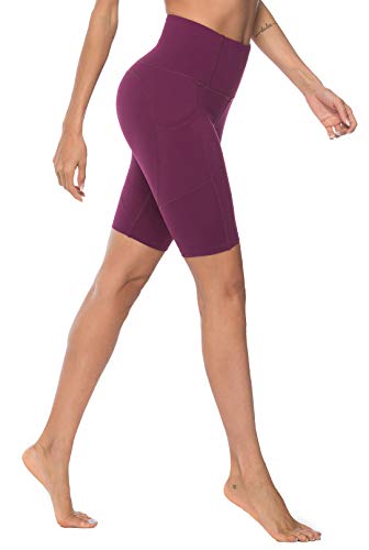 OVESPORT Women's Workout Leggings with Pockets High Waist Active Yoga Pants for Running Sports Fitness Gym (2208DK-Dark Berry,L)