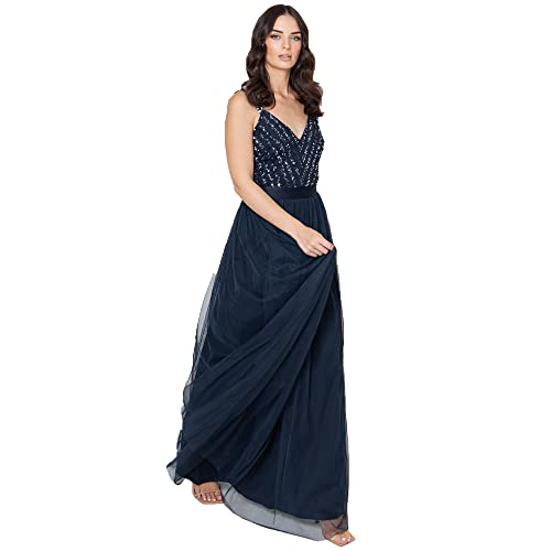 Maya Deluxe Maya Berry Embellished Halter Neck Maxi Dress Robe de Demoiselle d'honneur, bleu marine, 40