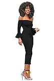 Molisry Women Off Shoulder Ruffle Long Sleeve Bodycon Party Midi Dress