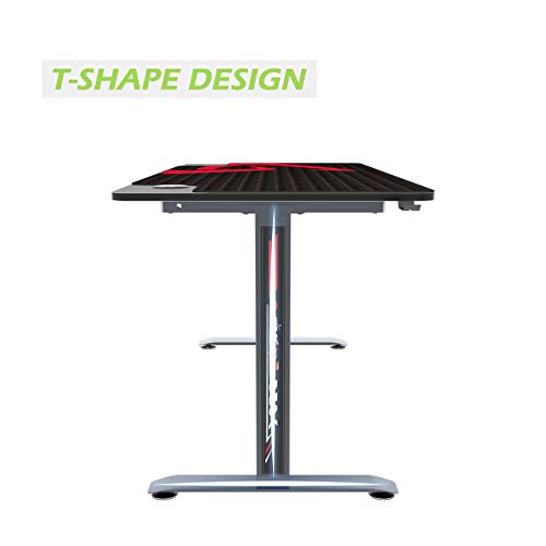 Soges 60 inch Gaming Desk Computer Gamer Desk with Large Mouse Pad T-Shaped Desk PC Computer Desk Computer Workstation with USB Handle Rack, Cup Holder & Headphone Hook Black TN-I60-BK