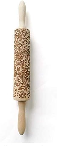 Christmas Snowflake Flower Wood Laser Embossed Rolling Pin Non-Stick Engraved Rolling Pin Embossing Baking Cookies Dough Roller Stick Fondant Textured Printed Bakeware Tool No Paint No Wax (35cm)