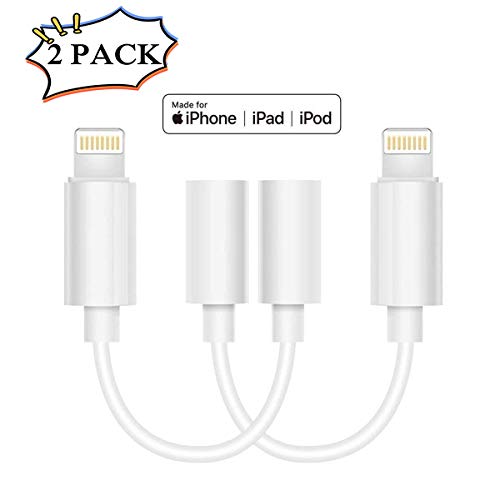 (2 Pack) Earphones 3.5mm Adapter Lighting to Aux Earbuds Jack Adapter Cable Headphones/Headsets Converter Accessories Support iOS 12 Compatible with iPhone Xs Max/XR/X/8/8 Plus/7/7 Plus/ipad/iPod