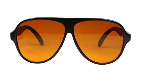 ShadyVEU - Swank Blue Blocking Amber Tint Lens Bomber Oversize Aviator Sunglasses 150mm