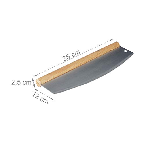 Relaxdays Pizza weegmes, roestvrij staal pizzasnijder met houten handvat, 1 lemmet met beschermhoes, H x B x : 12 x 35… - Afbeelding 5