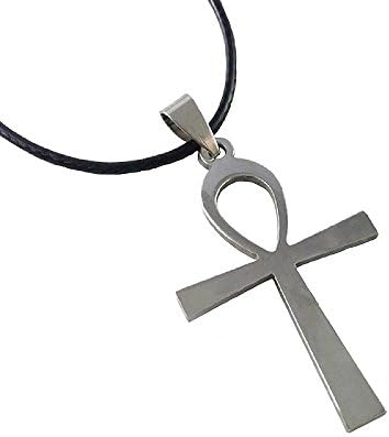 Stainless Steel Ankh Necklace- Egyptian Ankh Cross Necklace with Beaded Chain