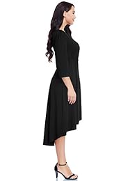 GRAPENT - Vestido de cuello en V para mujer, talla grande, color liso, longitud de la rodilla 3 4, manga alta