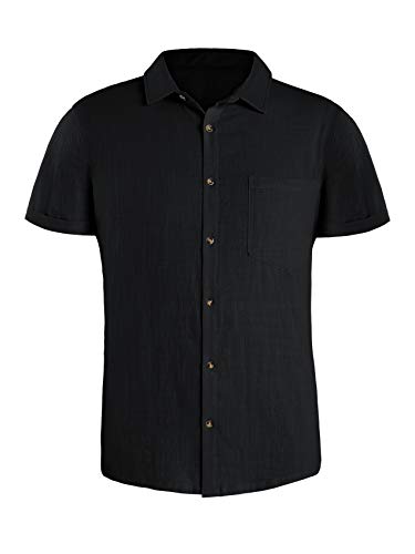 Runcati shirt men short sleeve beach shirt cotton linen reversible collar summer shirt mens leisure tee
