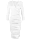 OUGES Womens V-Neck Knee Length Ruched Sheath Dress
