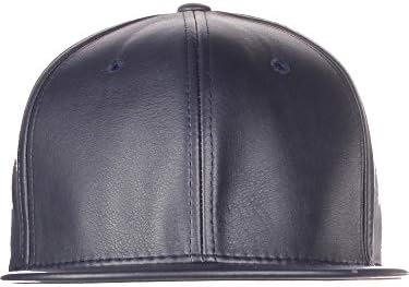American Cities 7 Panel Hybrid Faux Leather Classic Cap Hat with Flat Bill Visor