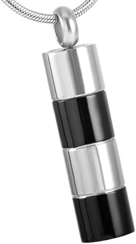CPUK (TM Double Bands Cylinder Cremation Jewellery Ashes Memory URN Keepsake Memorial Gift Stainless Steel ASH Locket Mens Women Unisex PET Holder Silver Tone Necklace Chain and Funnel Included
