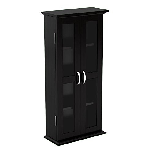 Ryan Rove Kirkwell 41” Wood Bookcase Multimedia Organizer Shelf DVD Media Storage Tower with Doors in Black - Thumbnail 3