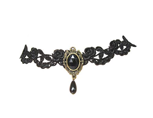 Charm.L Grace Black Flower Lace Gothic Lolita Choker Necklace With Beads & Pendant - View #3