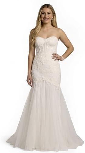 David's Bridal Tulle Lace Applique Corset Mermaid Wedding Dress, Women's Size 0, Ivory at Amazon Women's Clothing store David's Bridal Tulle Lace Applique Corset Mermaid Wedding Dress, Women's Size 0, Ivory at Amazon Women's Clothing store