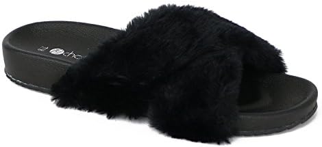 Chatties Women’s Faux Fur Slide Sandals Casual Flat Slipper for Indoor and Outdoor Shoes