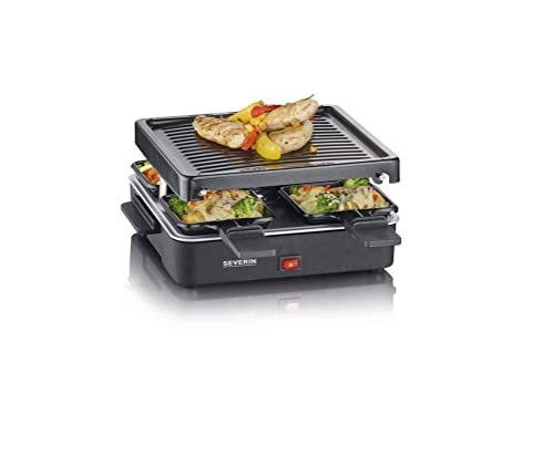 SEVERIN Mini Raclette-Grill fuer 4 Personen, platzsparend und kompakt, antihaftbeschichtet, 600 W, schwarz, RG 2370